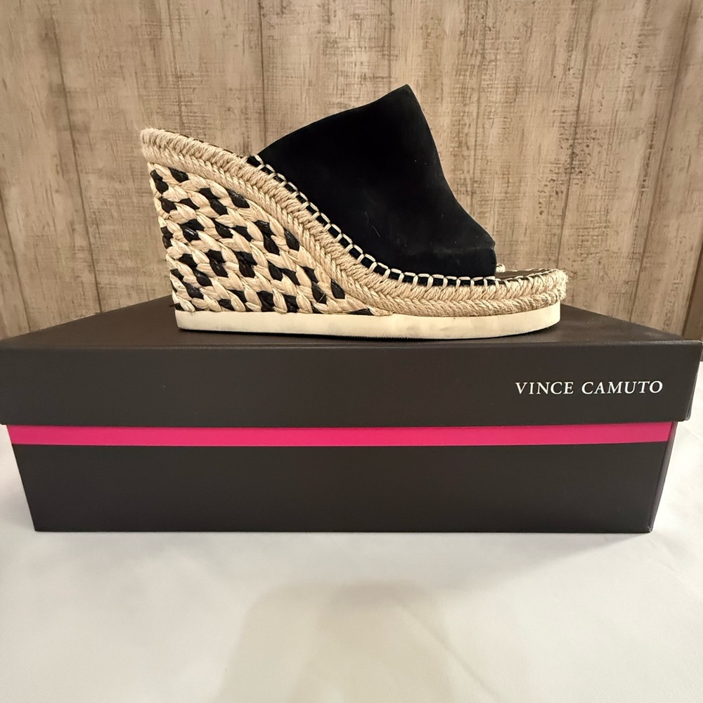 Vince Camuto Black Wedge Sandals
